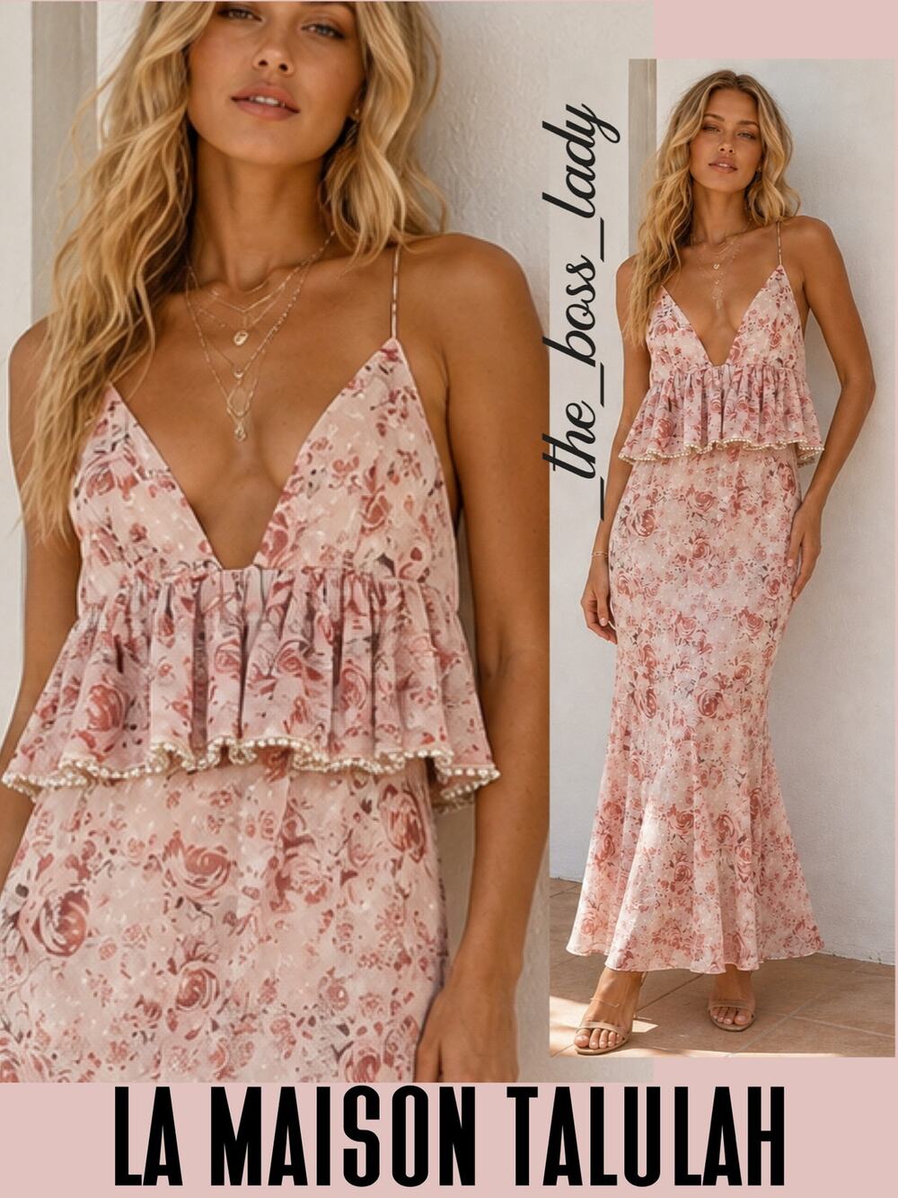La Maison Talulah maxi dress faux pearl embellished peplum babydoll top Medium